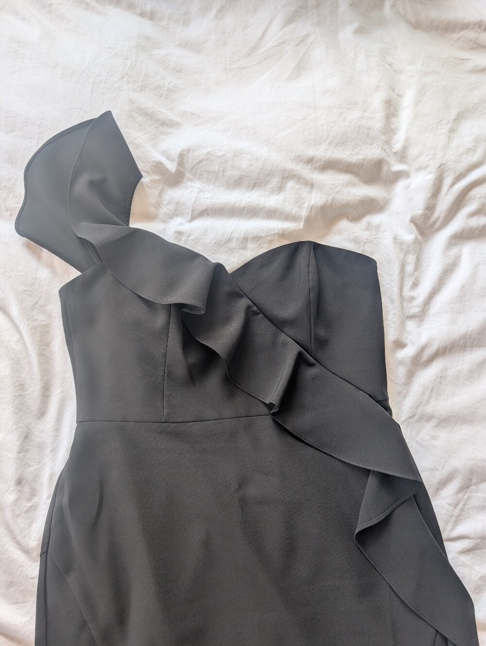 One Shoulder Ruffle Dress Black - Picture 5 of 5